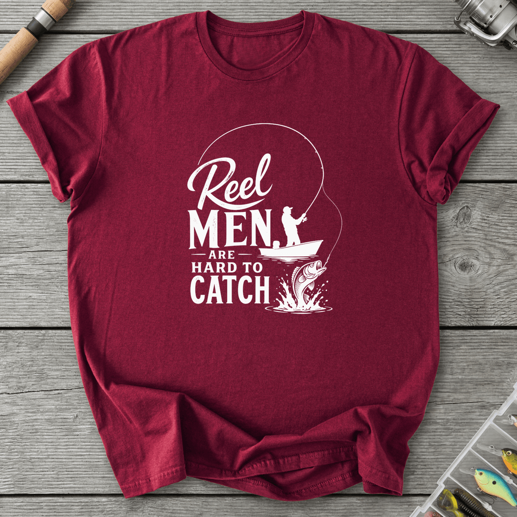 Reel Men Hard To Catch Dark T-Shirt in Maroon | River Giants Club