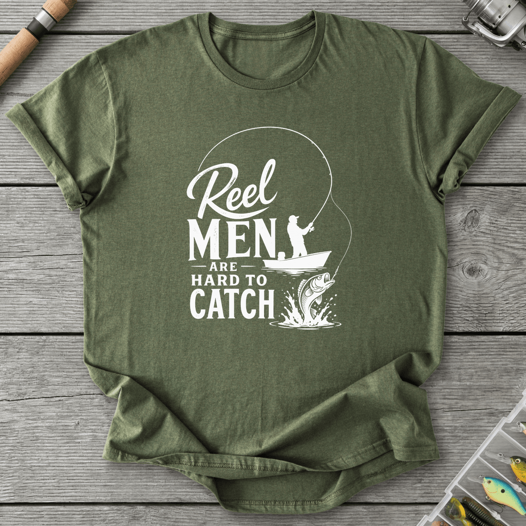 Reel Men Hard To Catch Dark T-Shirt in Military Green | River Giants Club