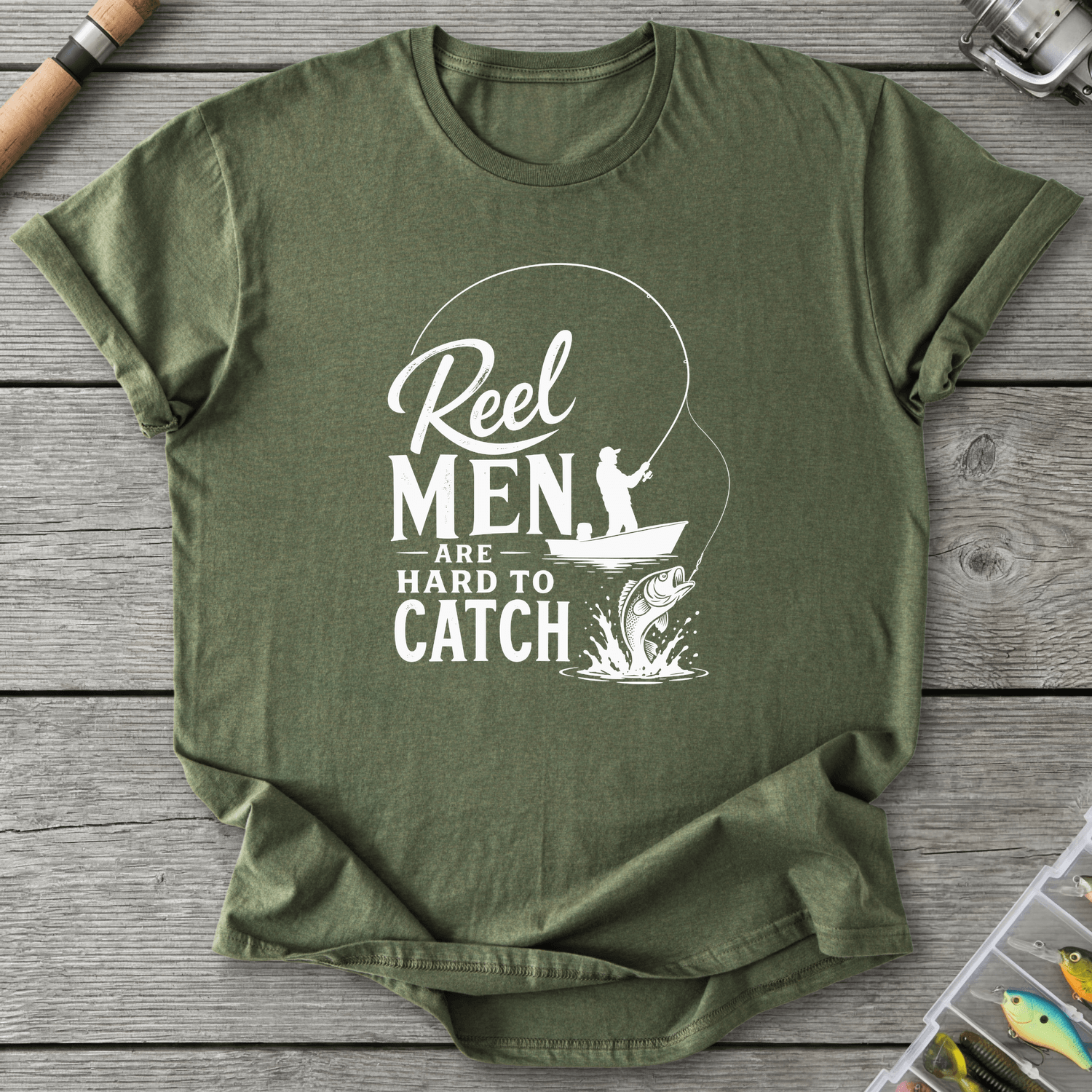 Reel Men Hard To Catch Dark T-Shirt in Military Green | River Giants Club