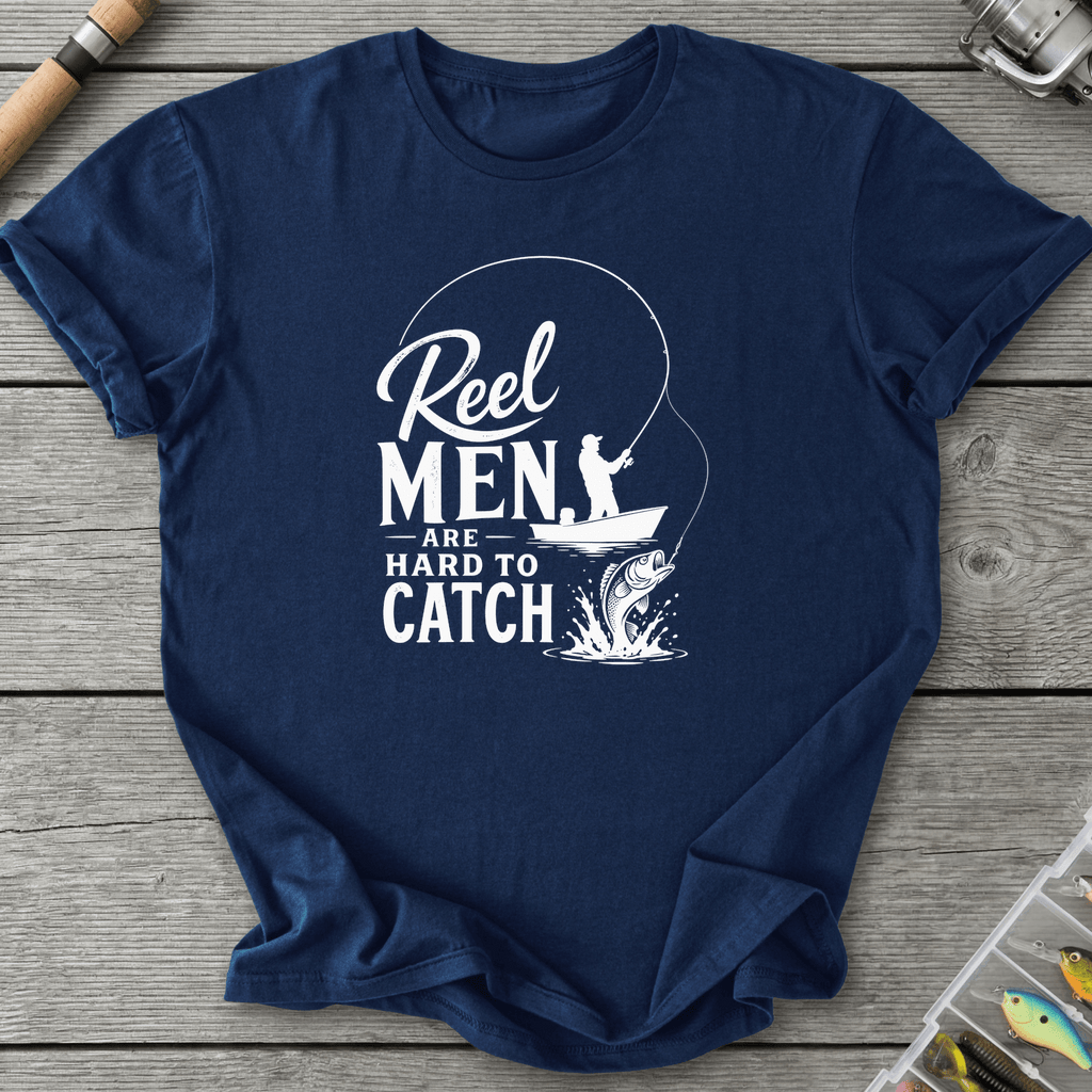 Reel Men Hard To Catch Dark T-Shirt in Navy | River Giants Club