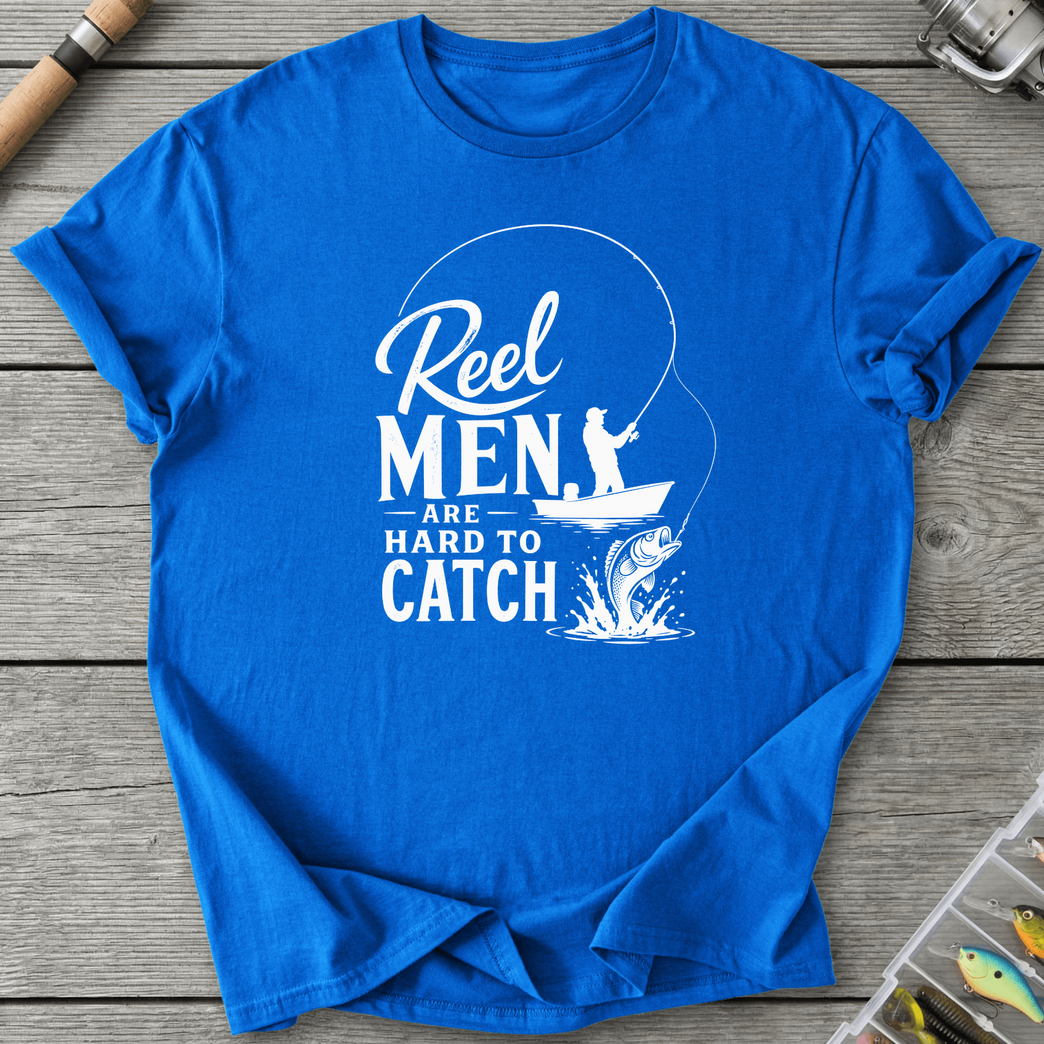 Reel Men Hard To Catch Dark T-Shirt in Royal | River Giants Club
