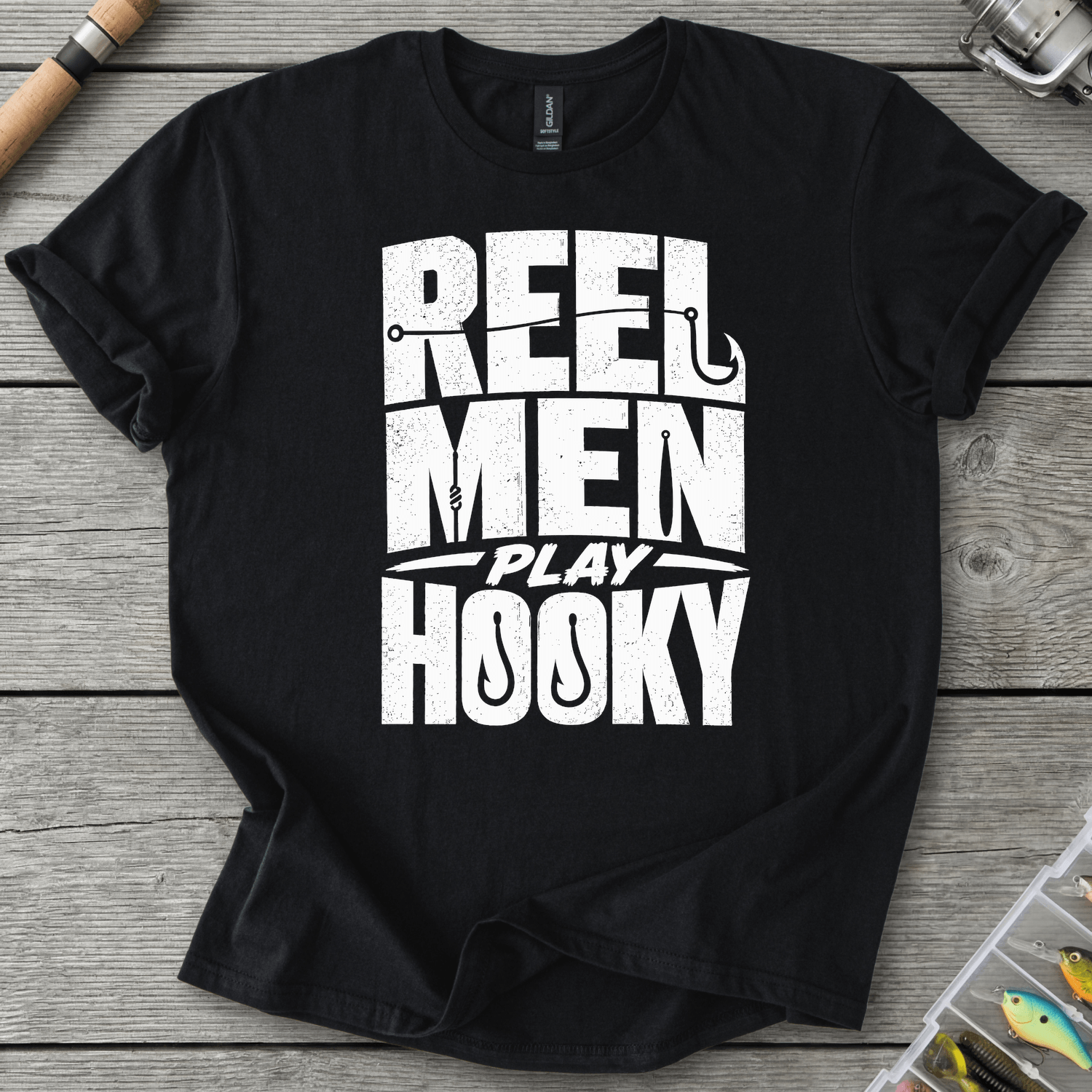 Reel Men Play Hooky T-Shirt in Black | River Giants Club