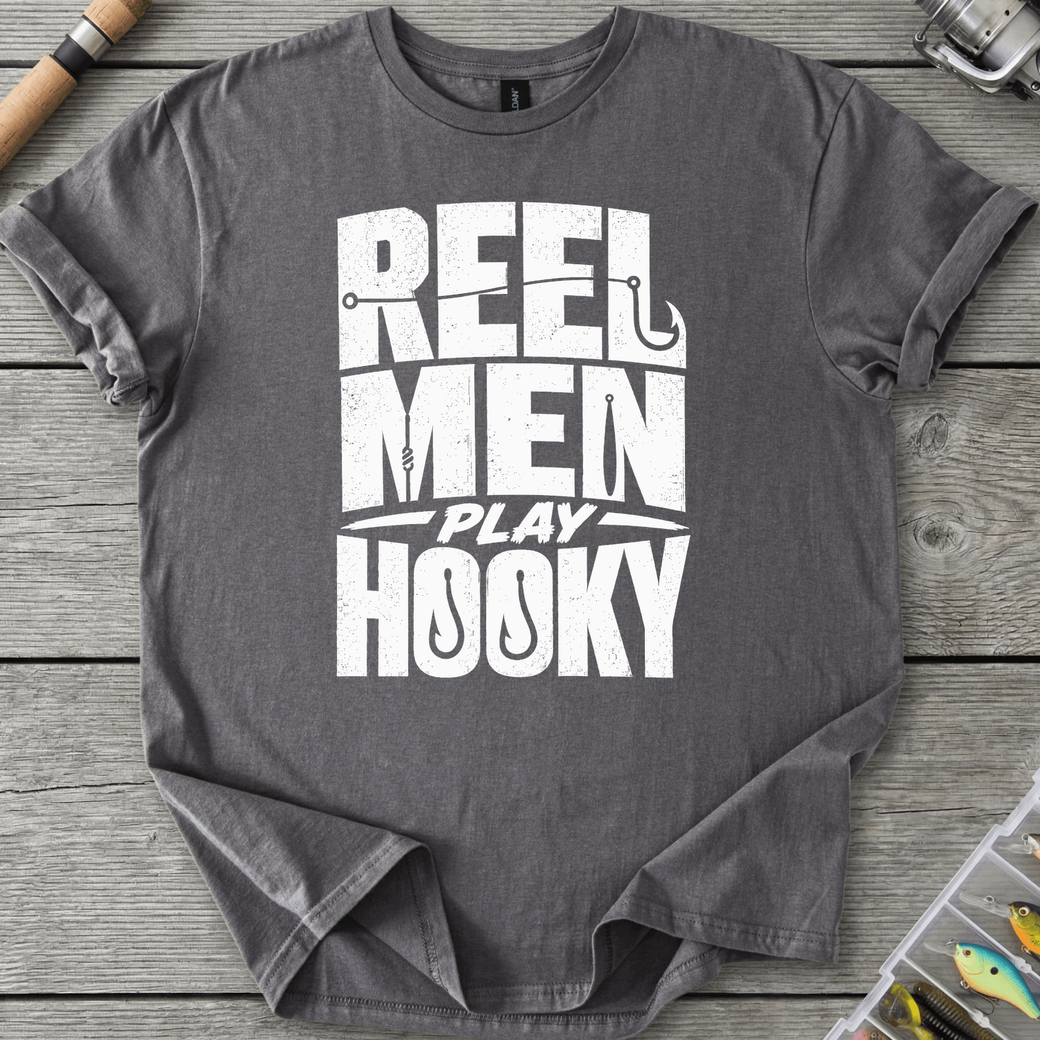 Reel Men Play Hooky T-Shirt in Charcoal | River Giants Club