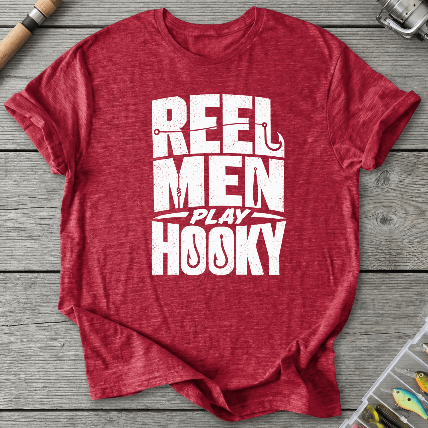 Reel Men Play Hooky T-Shirt in Heather Red | River Giants Club