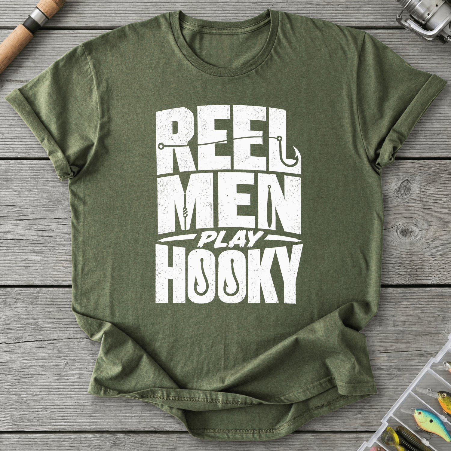 Reel Men Play Hooky T-Shirt in Military Green | River Giants Club