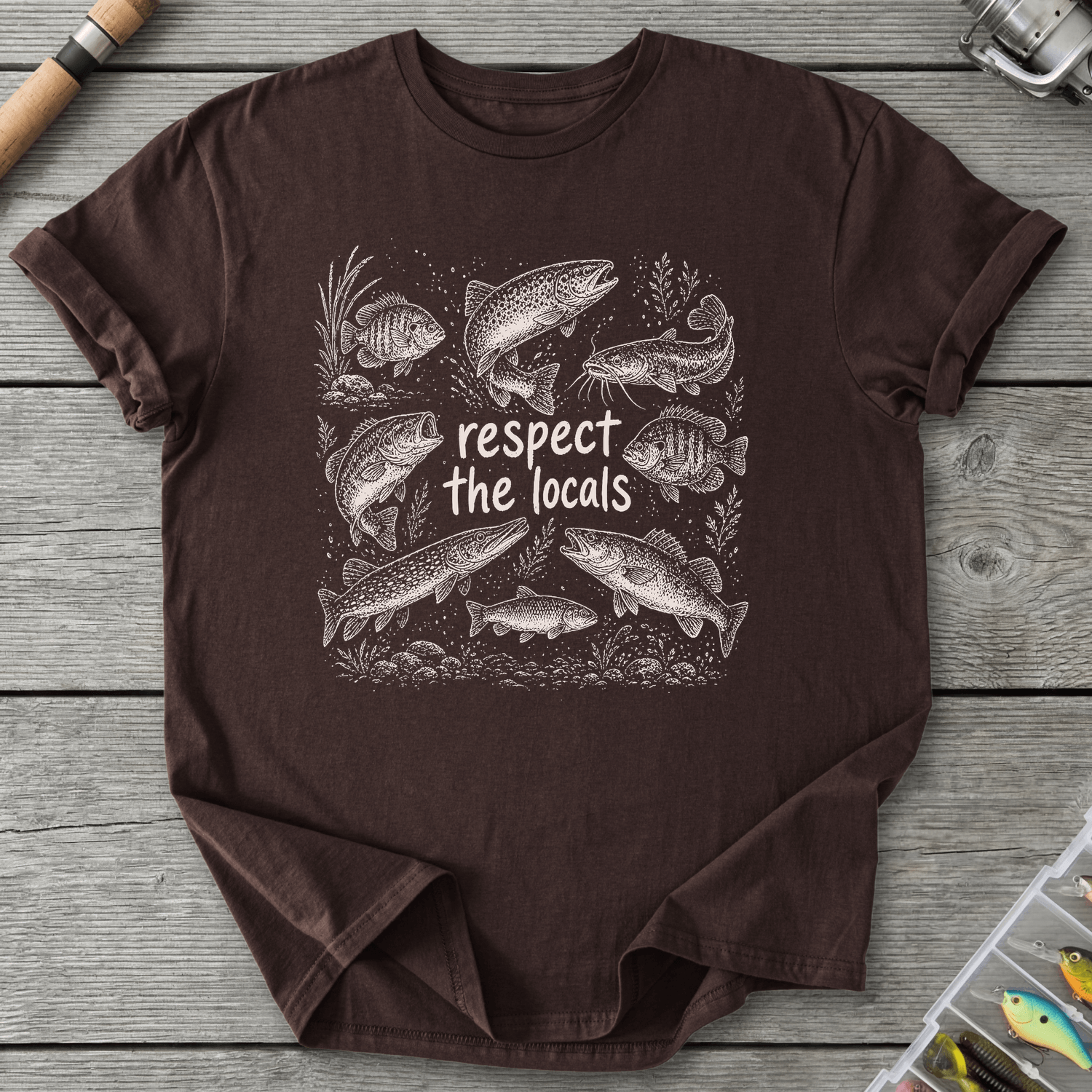 Respect the Locals Fishing T-Shirt in Dark Chocolate | River Giants Club
