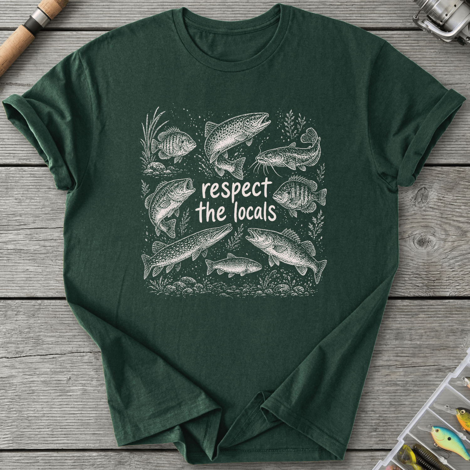 Respect the Locals Fishing T-Shirt in Forest Green | River Giants Club