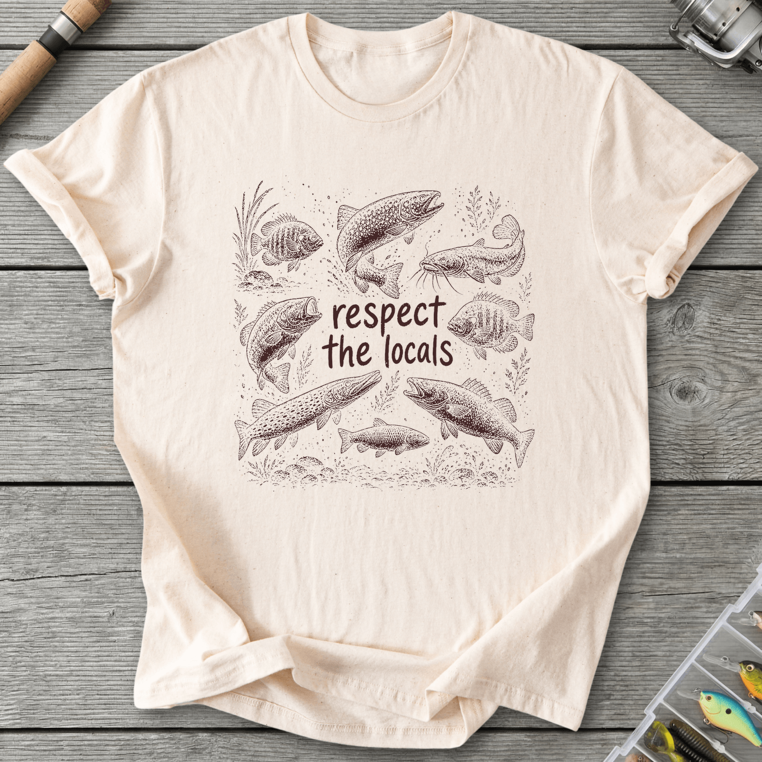 Respect the Locals Fishing T-Shirt in Natural | River Giants Club