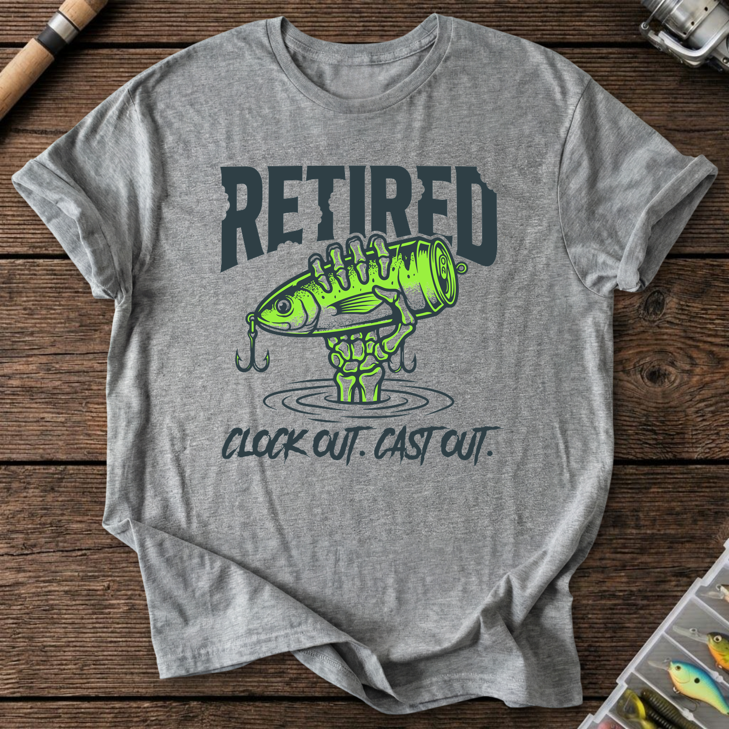 Retired Clock Out Cast Out T-Shirt in Graphite Heather | River Giants Club