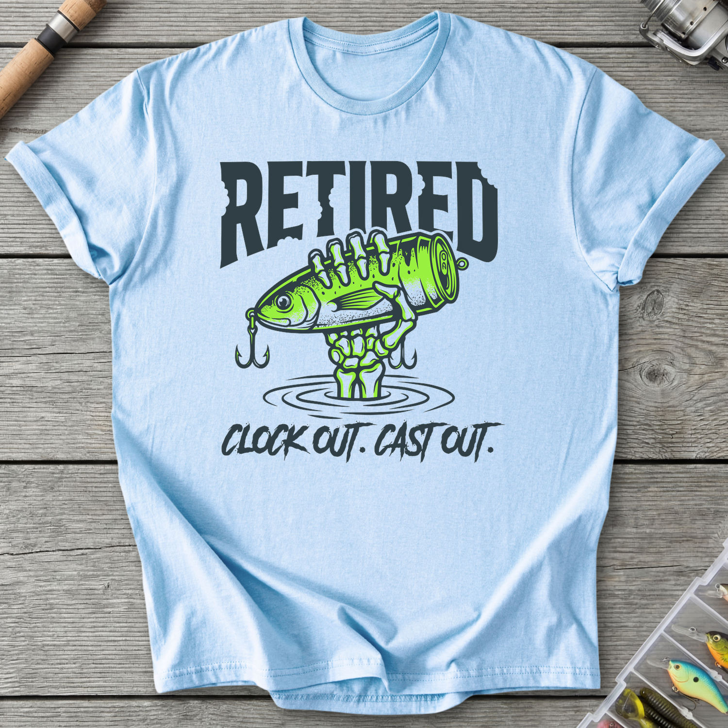 Retired Clock Out Cast Out T-Shirt in Light Blue | River Giants Club