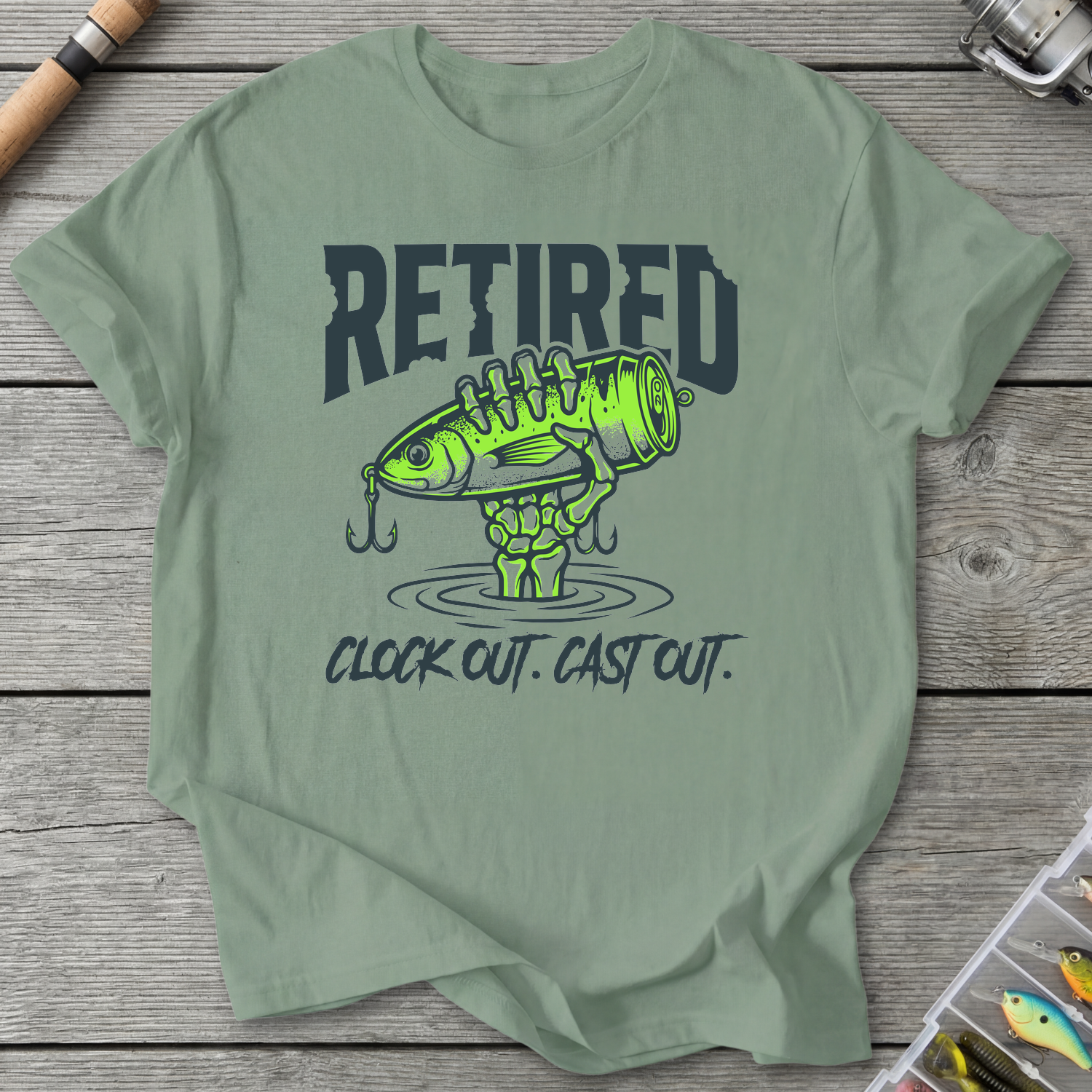 Retired Clock Out Cast Out T-Shirt in Sage | River Giants Club