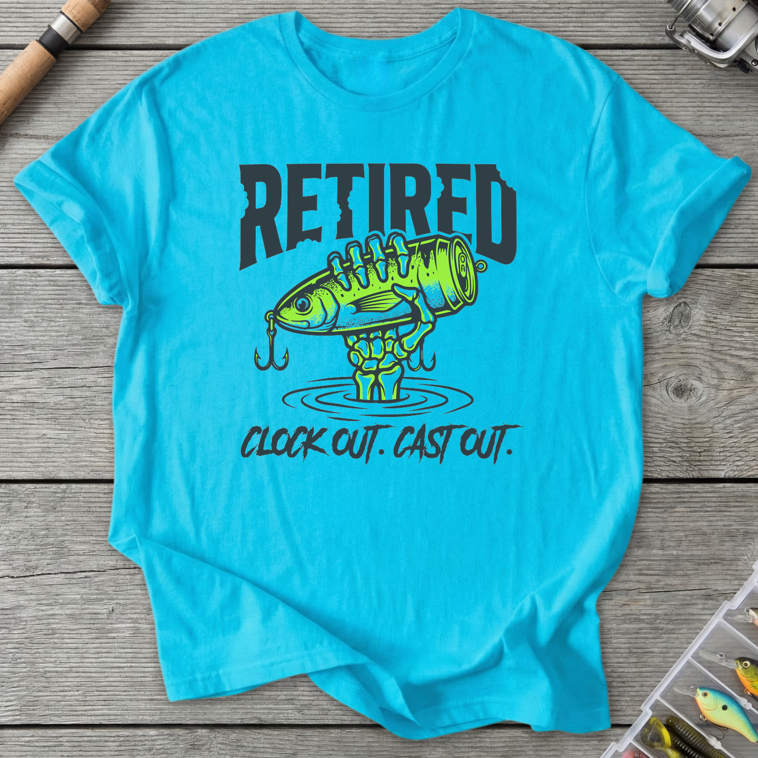 Retired Clock Out Cast Out T-Shirt in Sky | River Giants Club