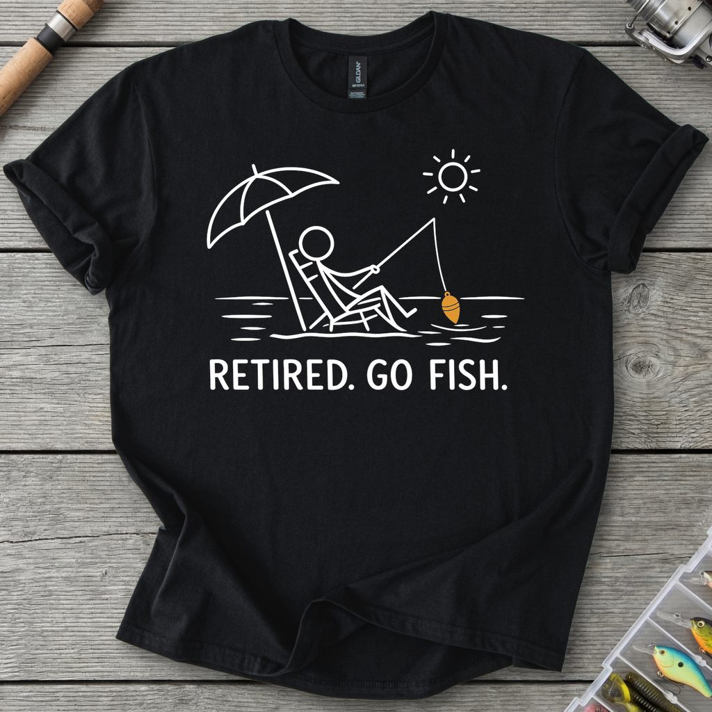 Retired Go Fish Fishing Humor T-Shirt in Black | River Giants Club