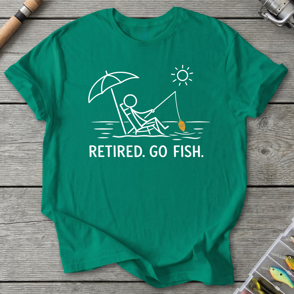 Retired Go Fish Fishing Humor T-Shirt in Kelly Green | River Giants Club