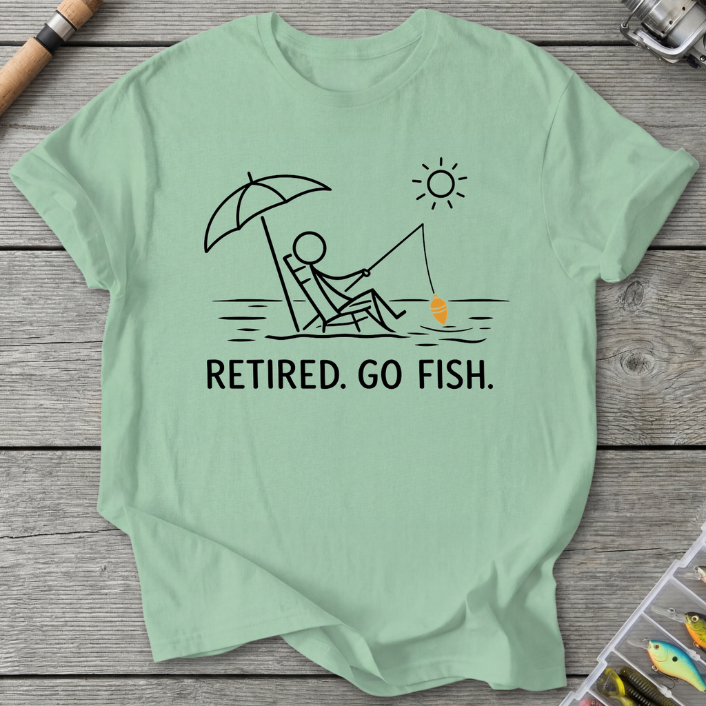 Retired Go Fish Fishing Humor T-Shirt in Mint Green | River Giants Club