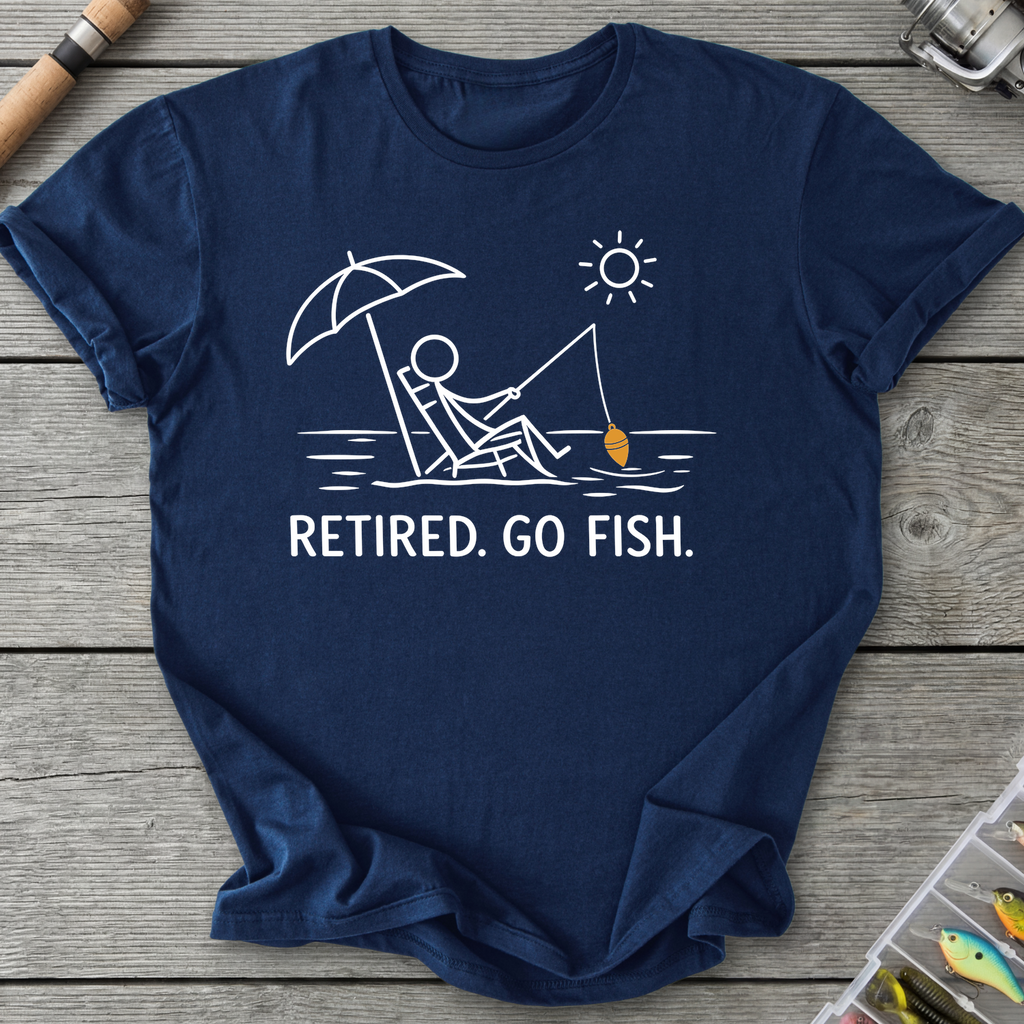 Retired Go Fish Fishing Humor T-Shirt in Navy | River Giants Club