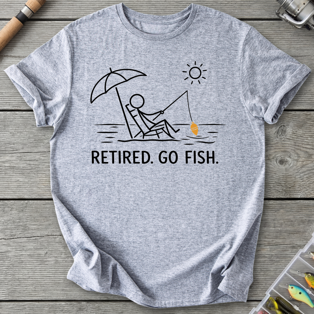 Retired Go Fish Fishing Humor T-Shirt in Sport Grey | River Giants Club
