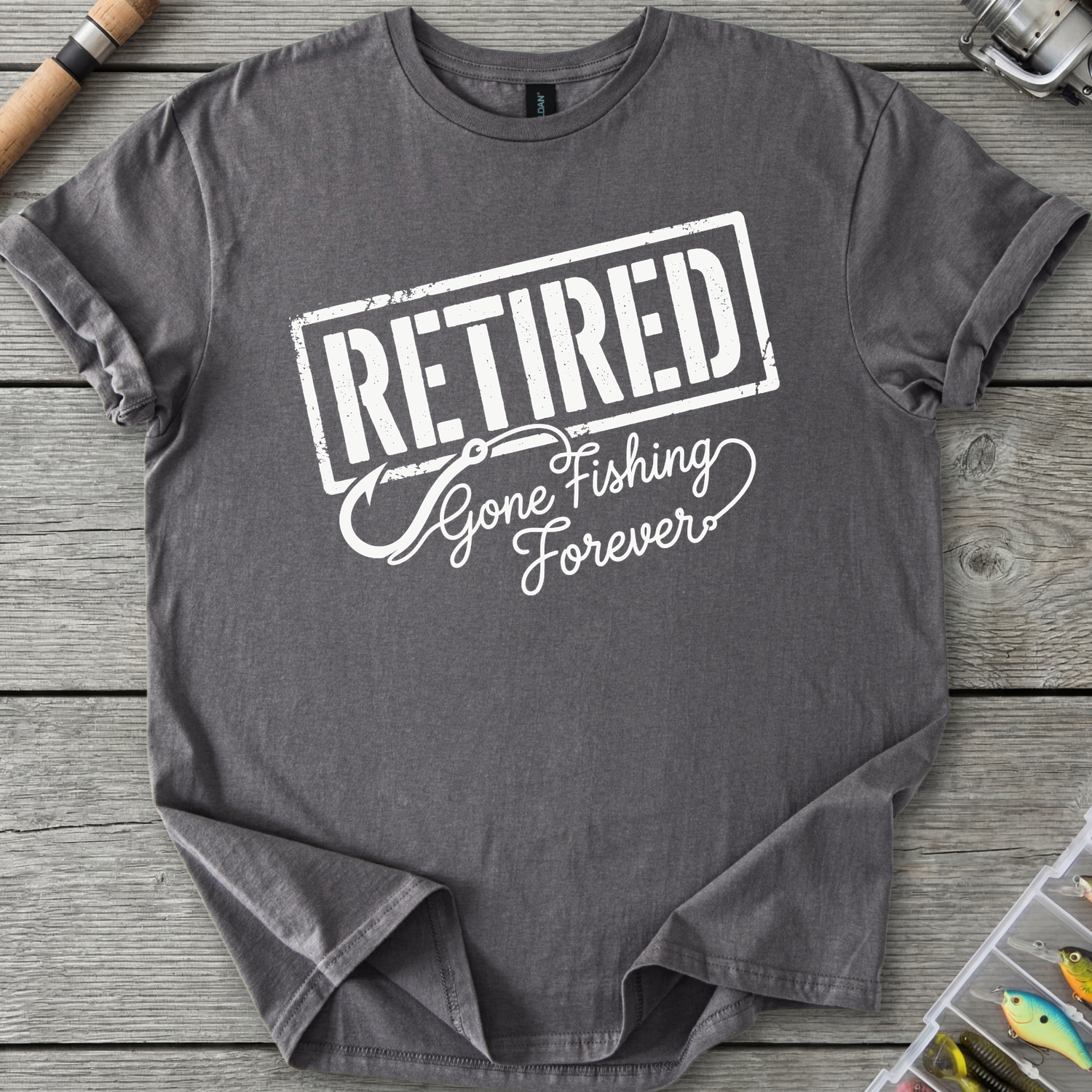Retired Gone Fishing Forever T-Shirt in Charcoal | River Giants Club