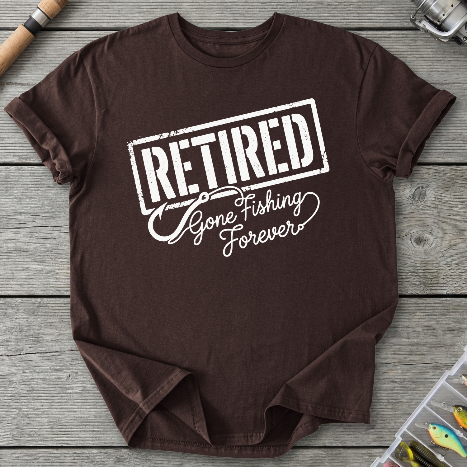 Retired Gone Fishing Forever T-Shirt in Dark Chocolate | River Giants Club
