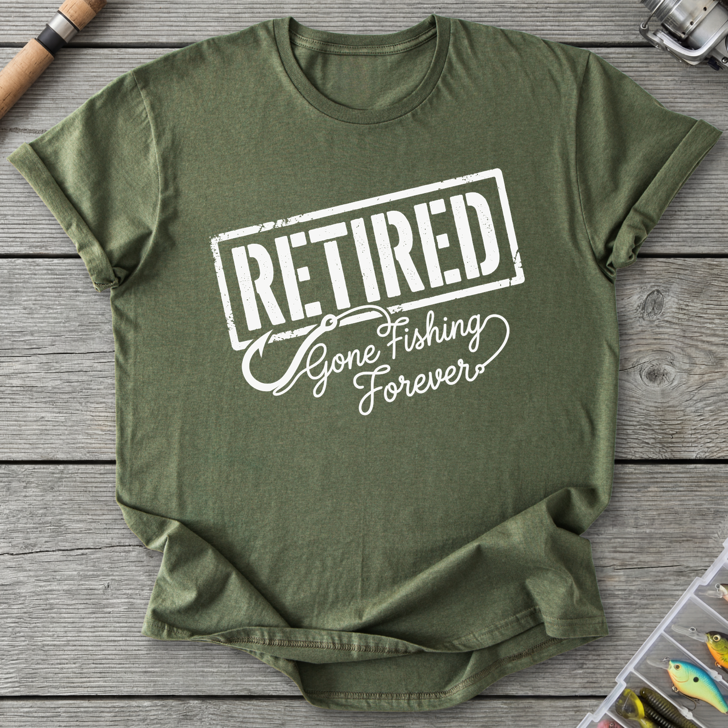 Retired Gone Fishing Forever T-Shirt in Military Green | River Giants Club
