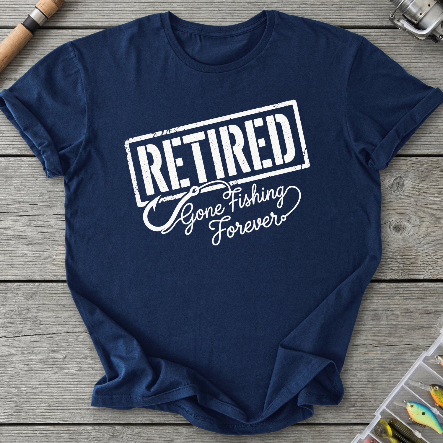 Retired Gone Fishing Forever T-Shirt in Navy | River Giants Club