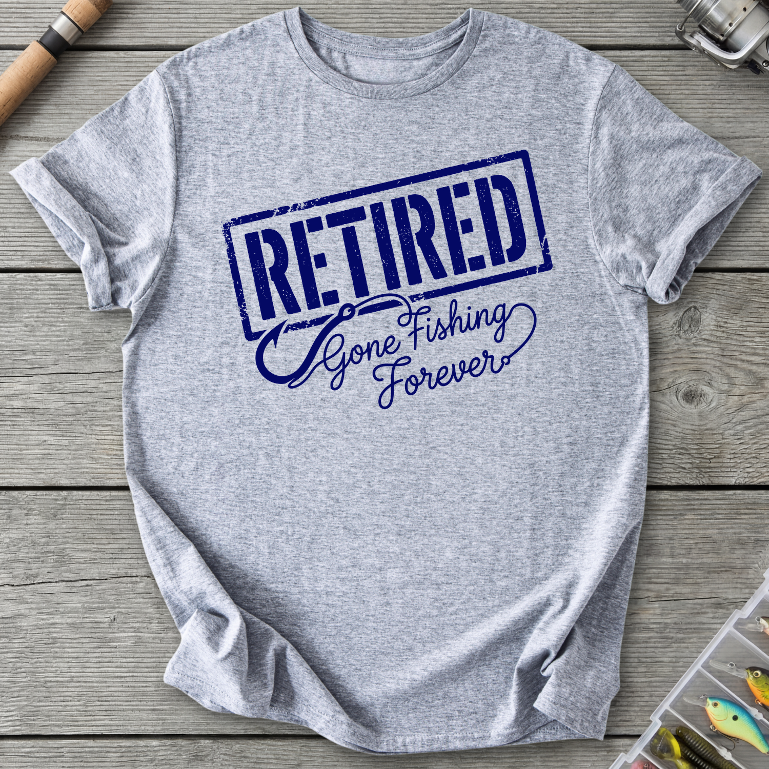 Retired Gone Fishing Forever T-Shirt in Sport Grey | River Giants Club