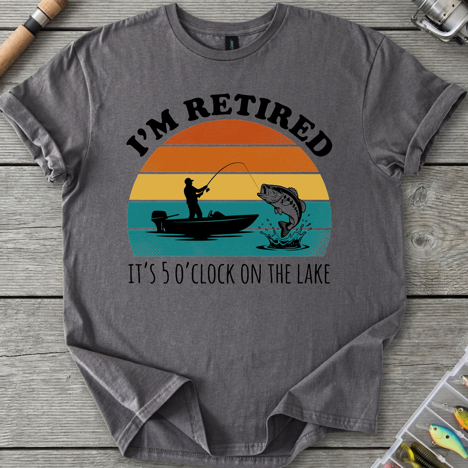 Retired on the Lake T-Shirt in Charcoal | River Giants Club