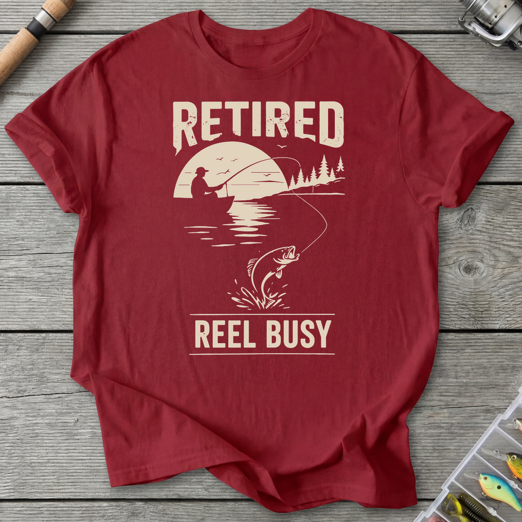 Retired Reel Busy T-Shirt in Antique Cherry Red | River Giants Club