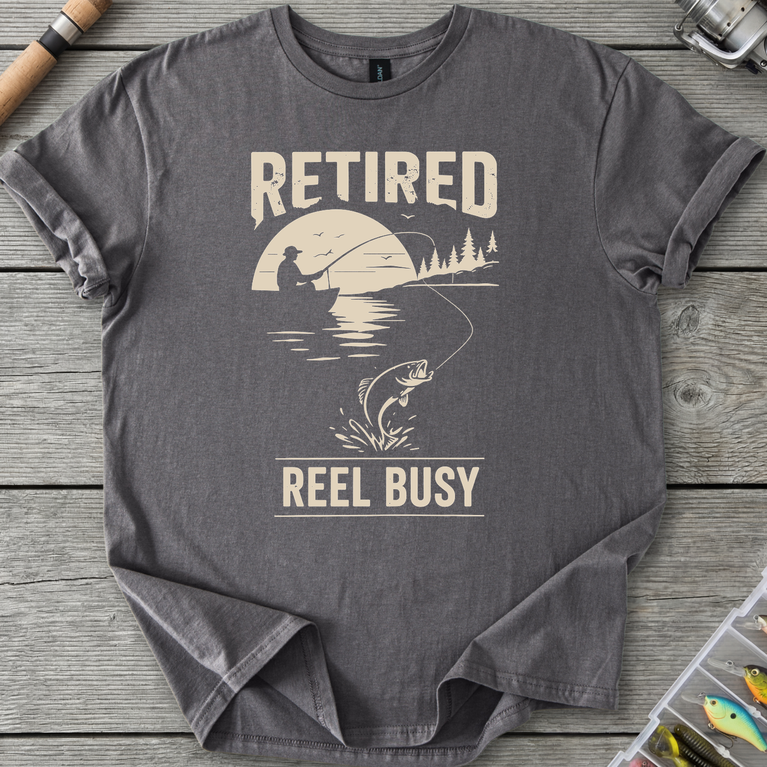 Retired Reel Busy T-Shirt in Charcoal | River Giants Club