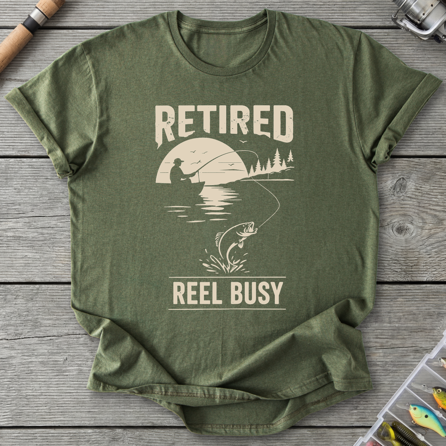 Retired Reel Busy T-Shirt in Military Green | River Giants Club