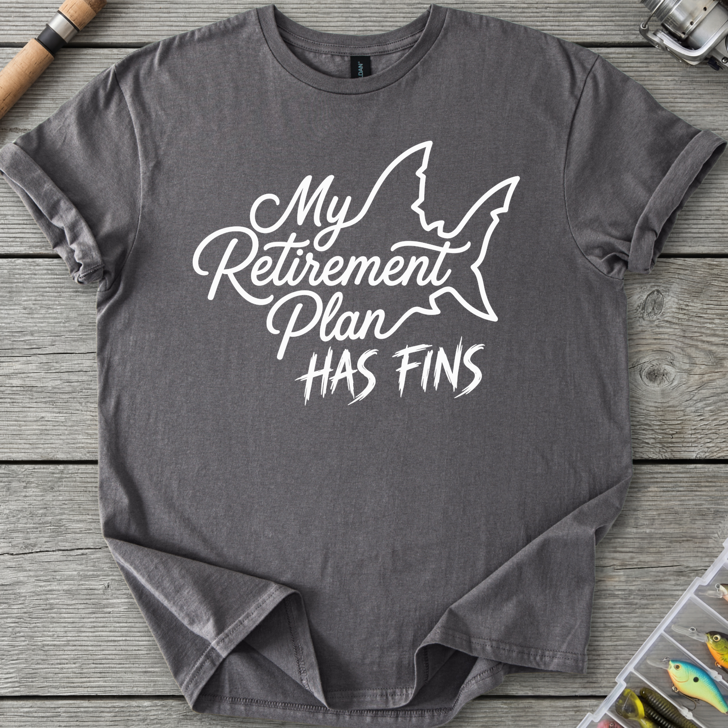 Retirement Plans Has Fins T-Shirt in Charcoal | River Giants Club