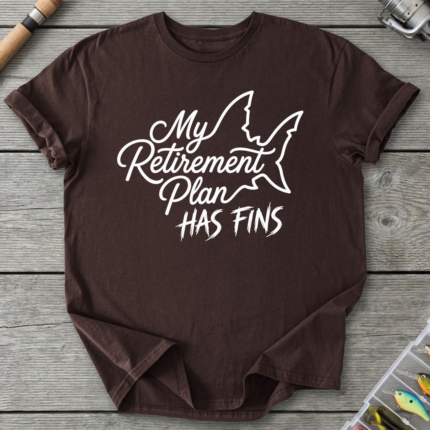 Retirement Plans Has Fins T-Shirt in Dark Chocolate | River Giants Club