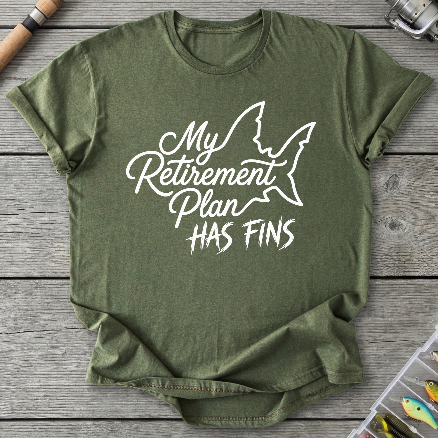 Retirement Plans Has Fins T-Shirt in Military Green | River Giants Club