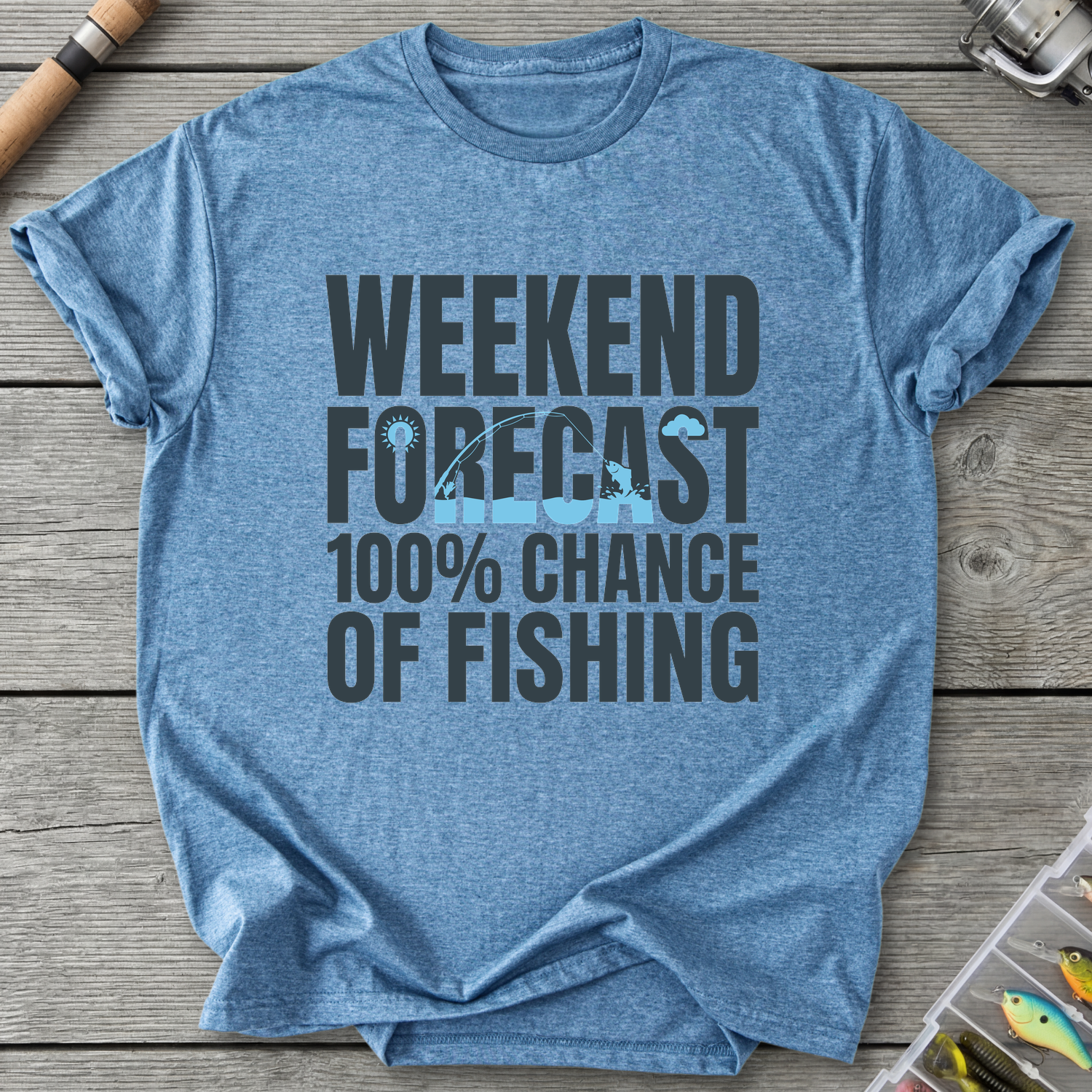 100% Chance of Fishing T-Shirt — Heather Indigo | River Giants Club