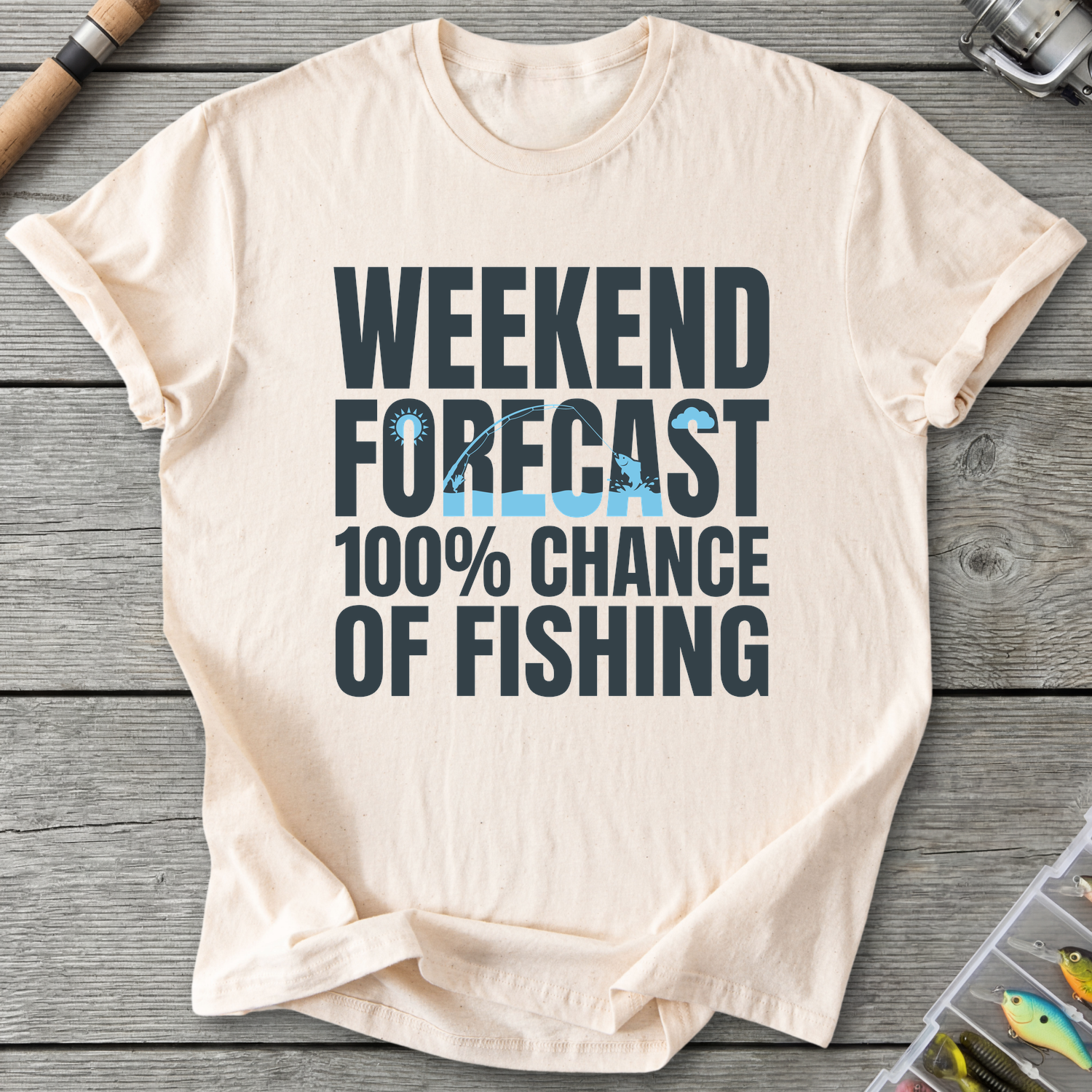 100% Chance of Fishing T-Shirt — Natural | River Giants Club