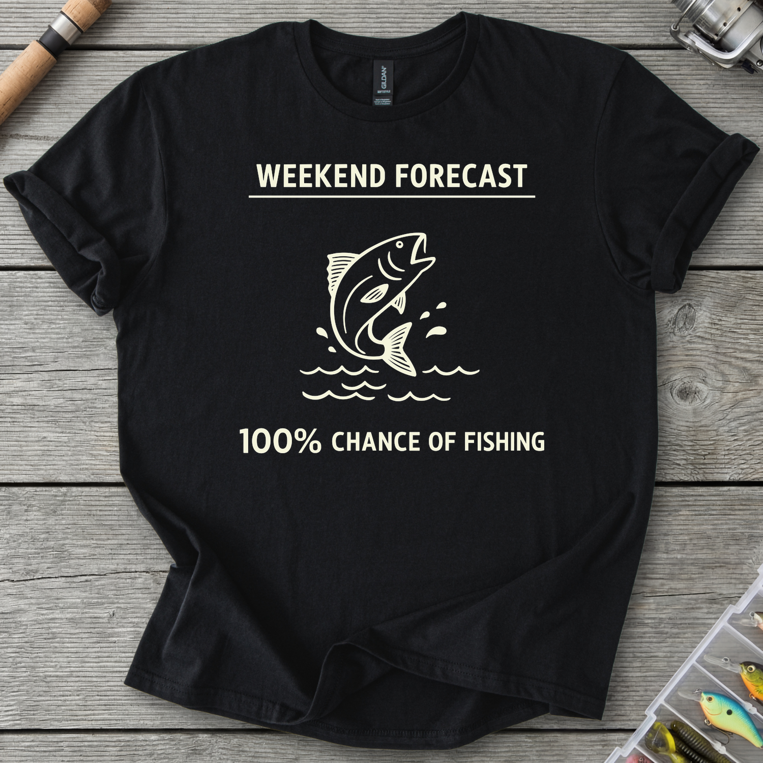 100% Chance of Fishing T-Shirt — Black | River Giants Club