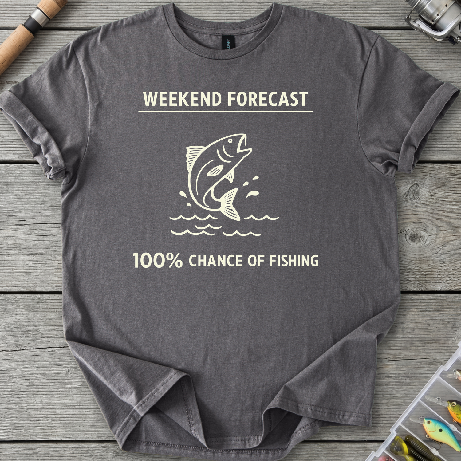 100% Chance of Fishing T-Shirt — Charcoal | River Giants Club