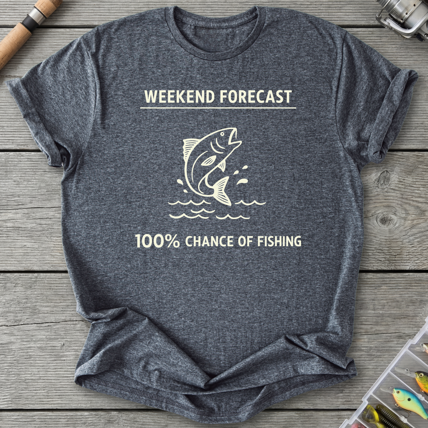 100% Chance of Fishing T-Shirt — Dark Heather | River Giants Club