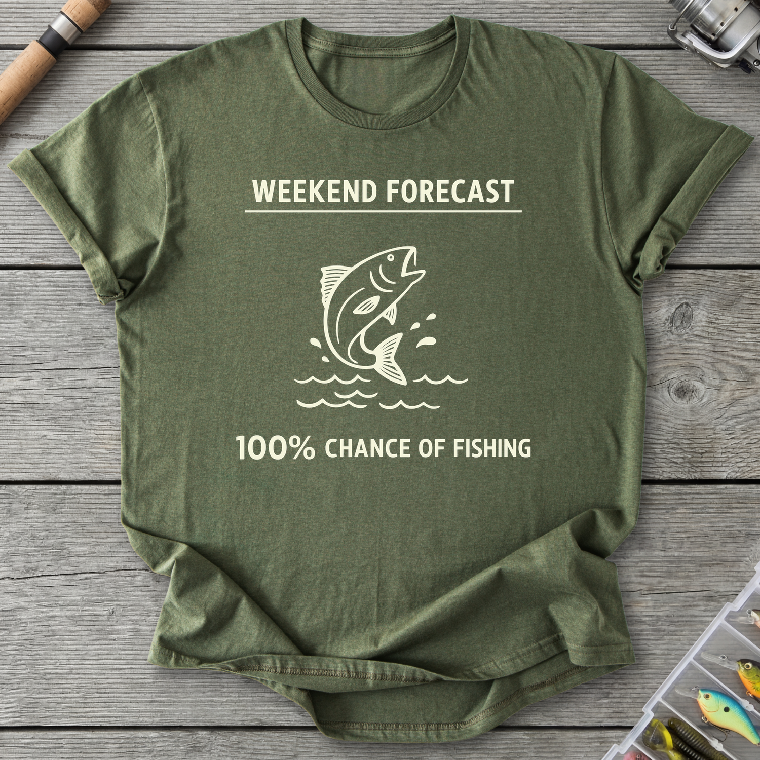 100% Chance of Fishing T-Shirt — Military Green | River Giants Club