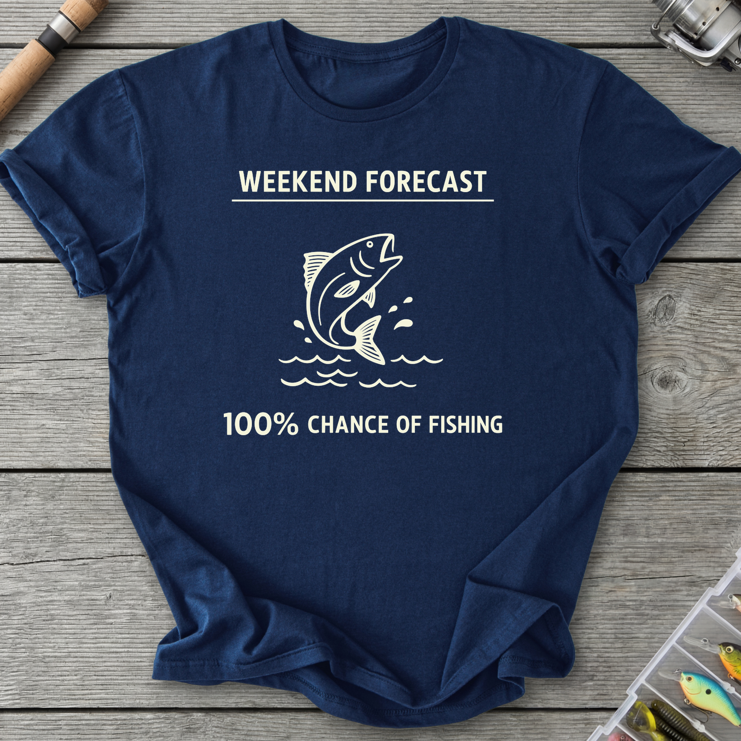100% Chance of Fishing T-Shirt — Navy | River Giants Club