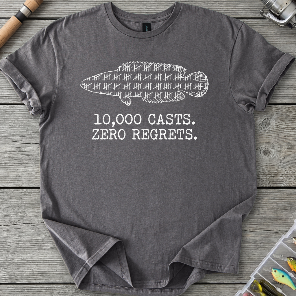 10,000 Casts Fishing T-Shirt — Charcoal | River Giants Club