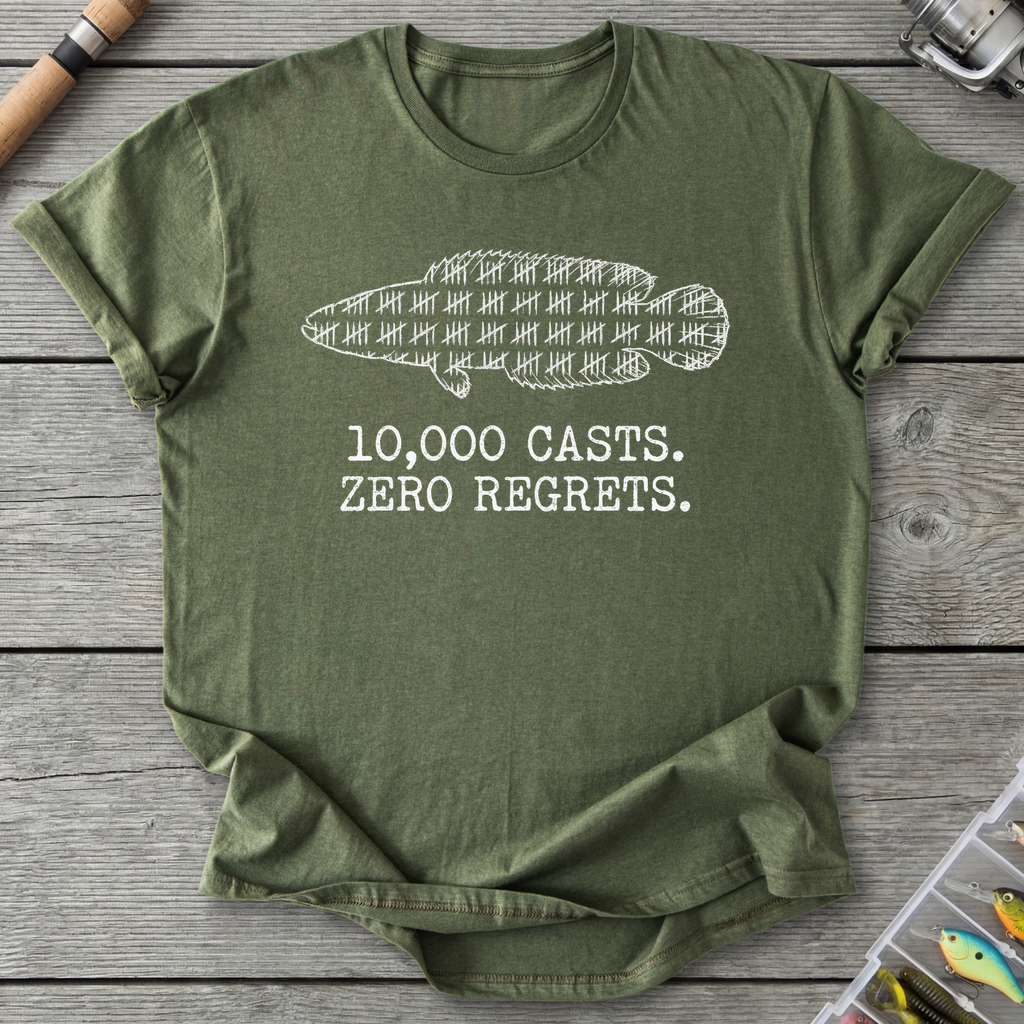 10,000 Casts Fishing T-Shirt — Military Green | River Giants Club