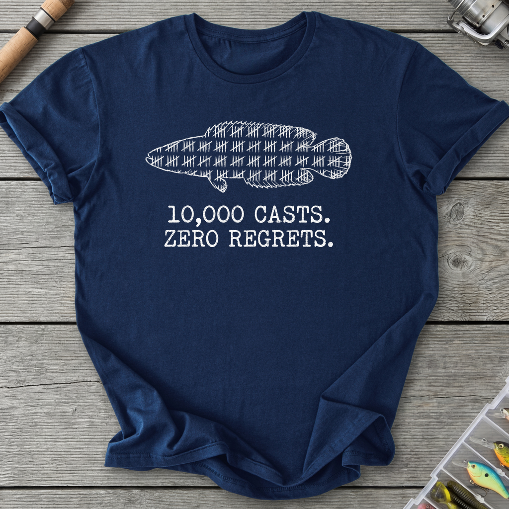 10,000 Casts Fishing T-Shirt — Navy | River Giants Club