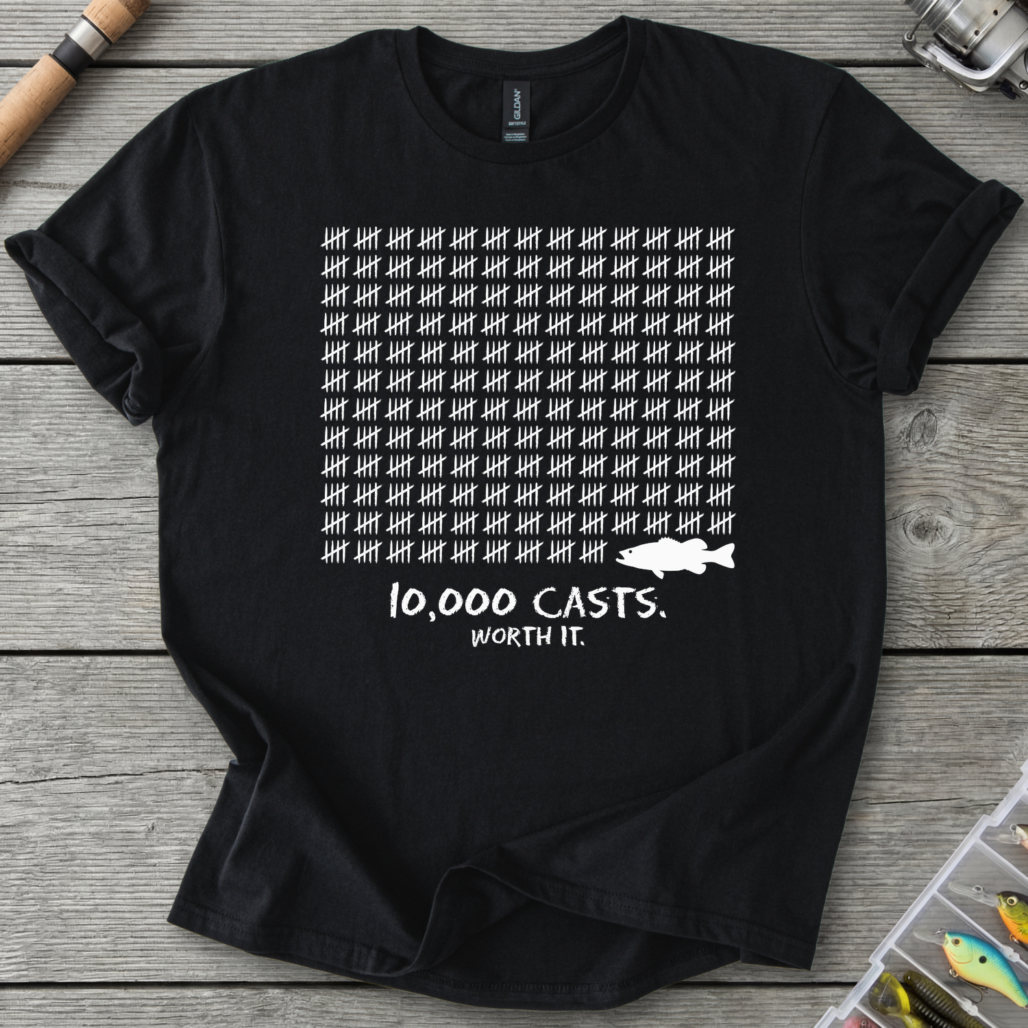 10,000 Casts Worth It T-Shirt — Black | River Giants Club