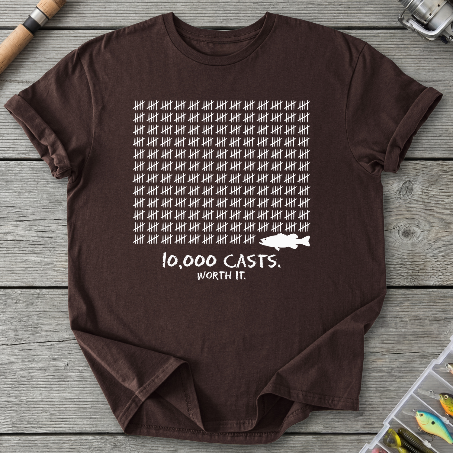 10,000 Casts Worth It T-Shirt — Dark Chocolate | River Giants Club