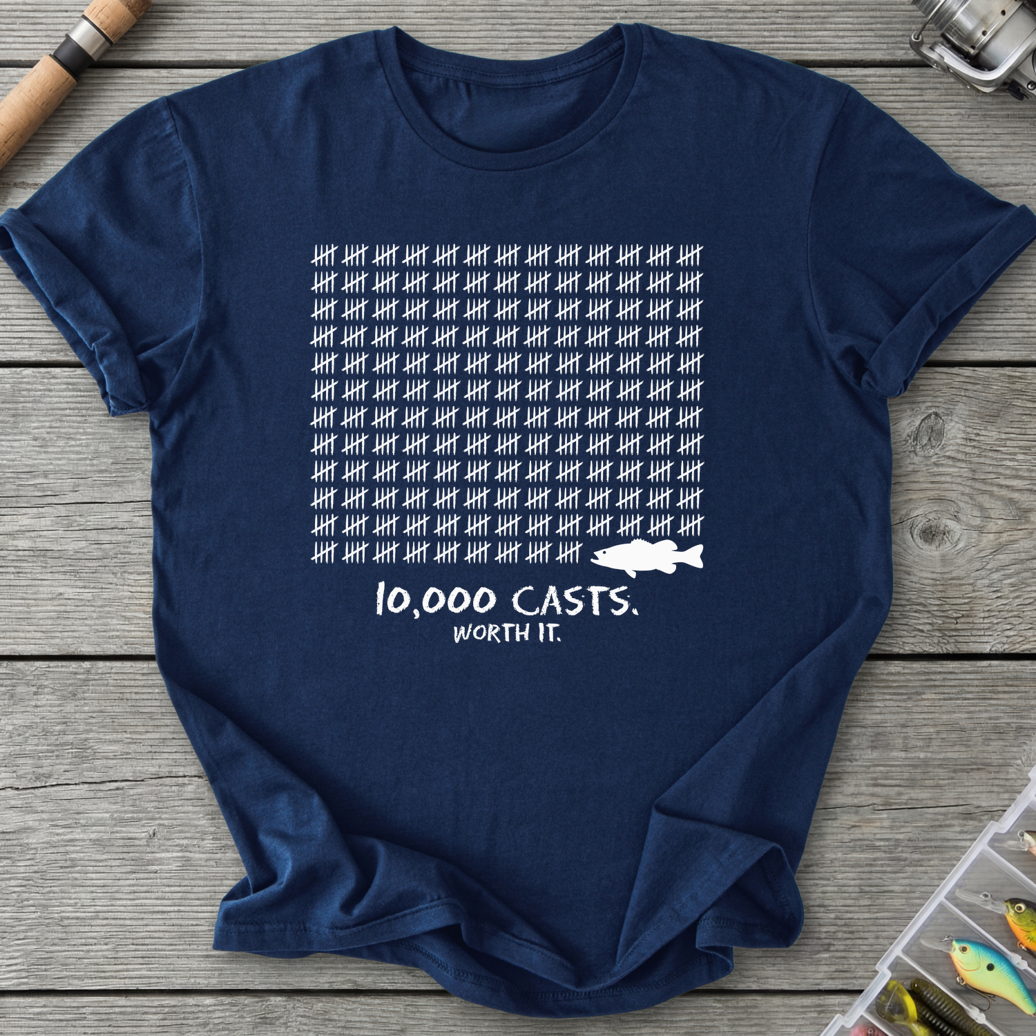 10,000 Casts Worth It T-Shirt — Navy | River Giants Club