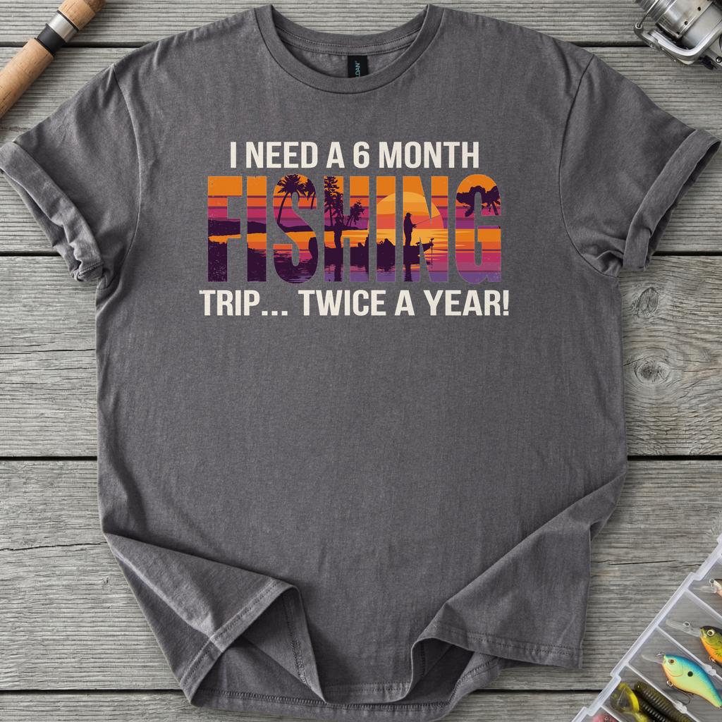 A 6 Month Fishing Trip T-Shirt — Charcoal | River Giants Club
