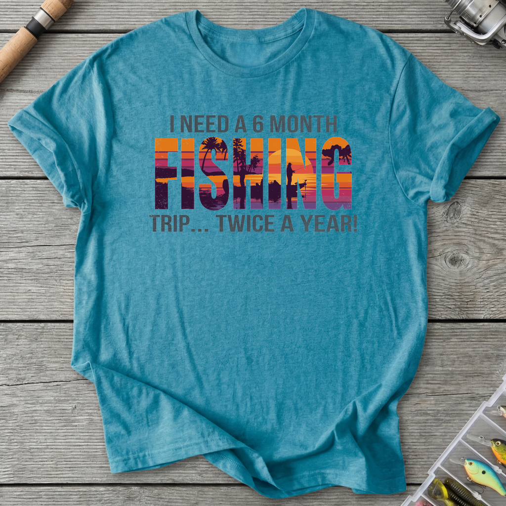 A 6 Month Fishing Trip T-Shirt — Heather Galapagos Blue | River Giants Club