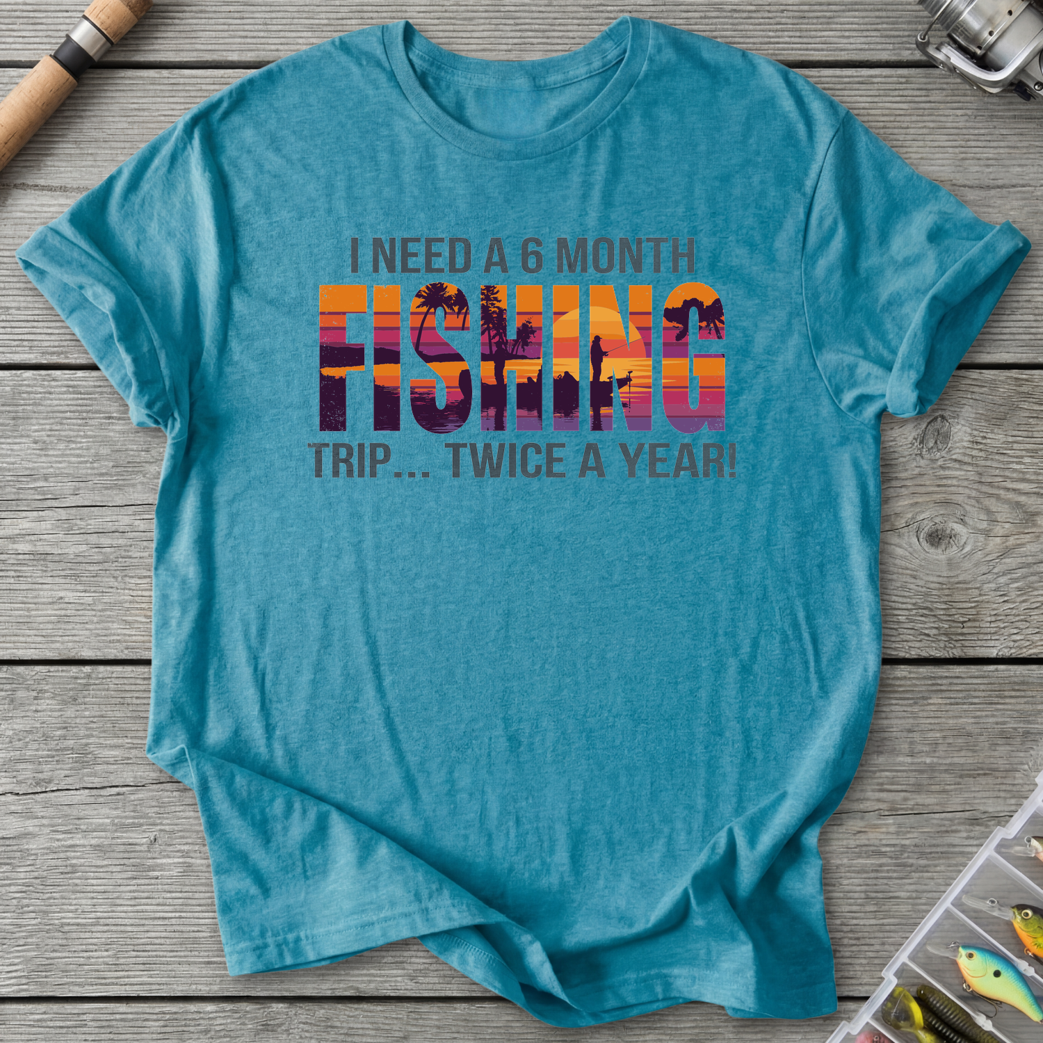 A 6 Month Fishing Trip T-Shirt — Heather Galapagos Blue | River Giants Club