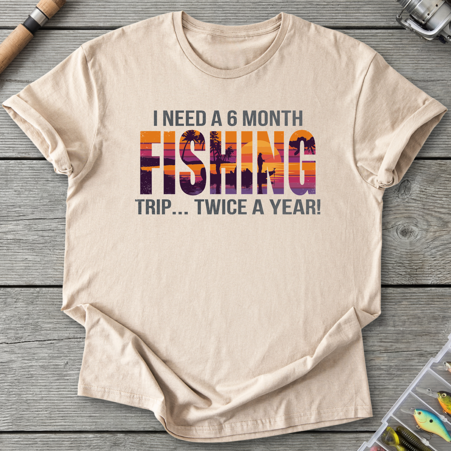 A 6 Month Fishing Trip T-Shirt — Sand | River Giants Club